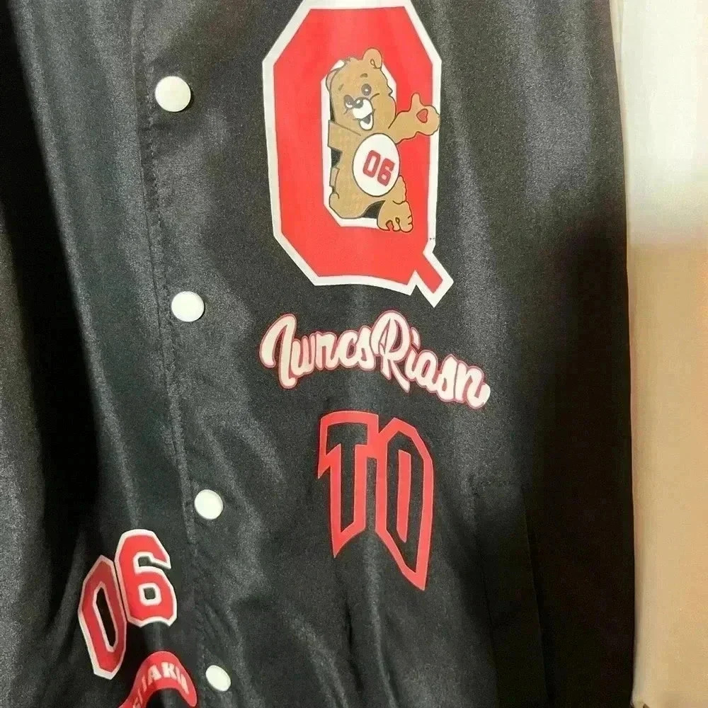 Women's Oversized Baseball Varsity Bomber Jacket with Snap Button Closure size L - Picture 5 of 13